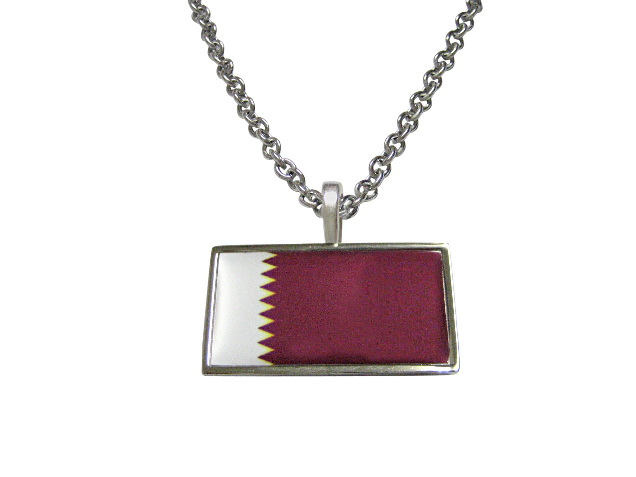 Thin Bordered Qatar Flag Pendant Necklace