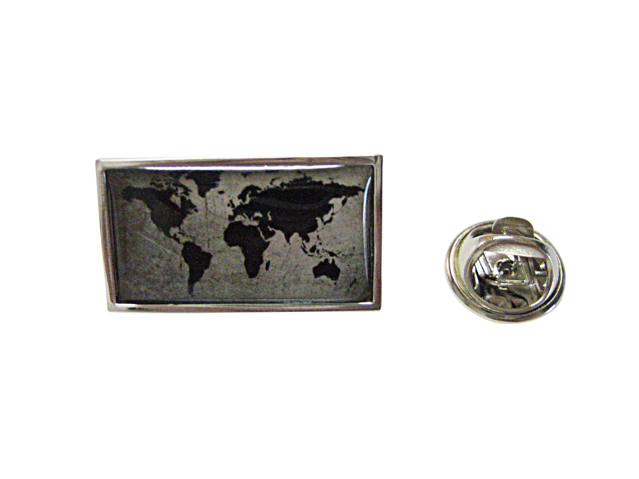 Thin Bordered Rectangular World Map Lapel Pin