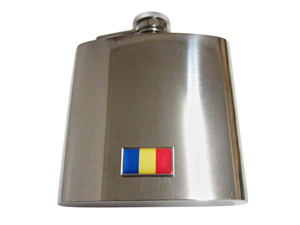 Thin Bordered Romania Flag Pendant 6 Oz. Stainless Steel Flask