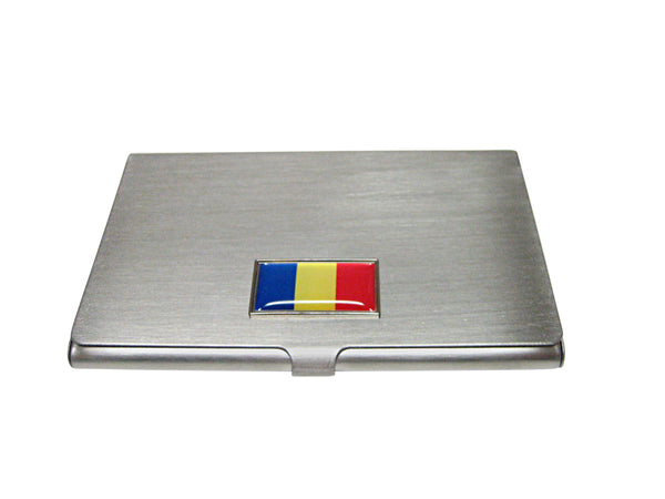 Thin Bordered Romania Flag Pendant Business Card Holder
