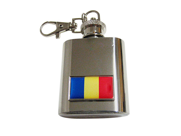 Thin Bordered Romania Flag Pendant 1 Oz. Stainless Steel Key Chain Flask