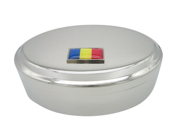 Thin Bordered Romania Flag Pendant Oval Trinket Jewelry Box