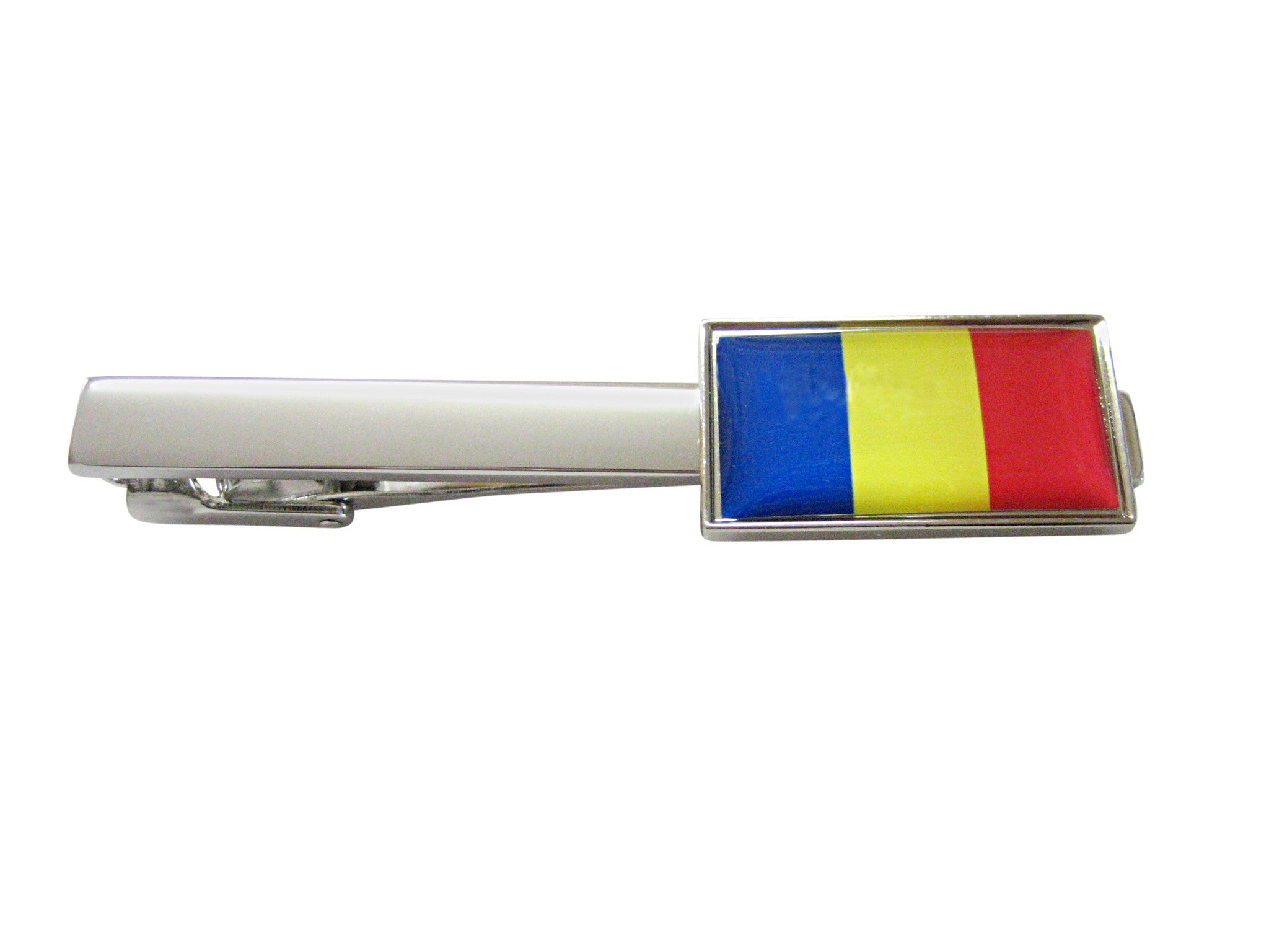 Thin Bordered Romania Flag Pendant Square Tie Clip