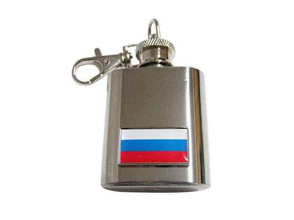 Thin Bordered Russia Flag Pendant 1 Oz. Stainless Steel Key Chain Flask