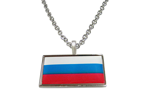 Thin Bordered Russia Flag Pendant Necklace