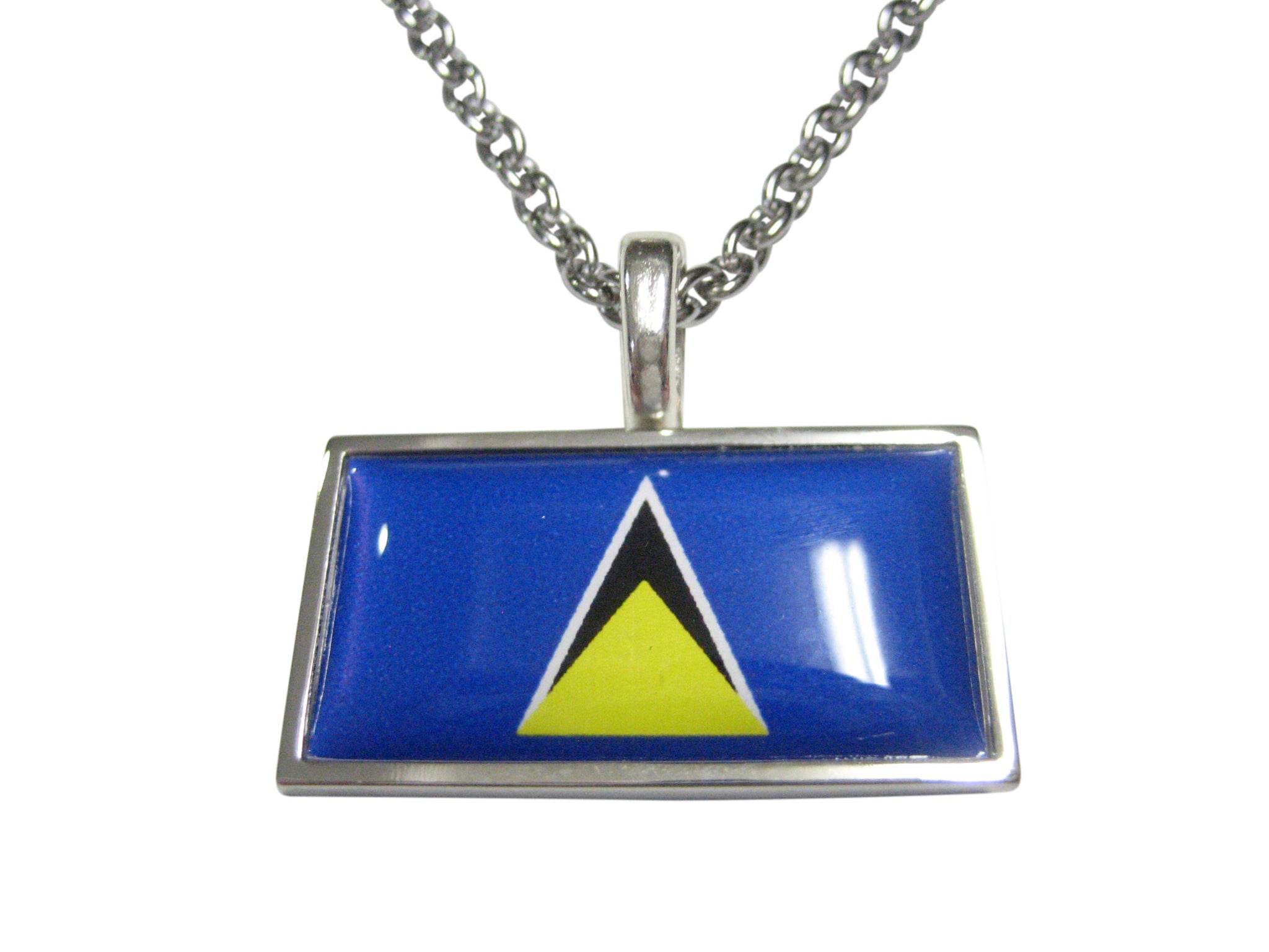 Thin Bordered Saint Lucia Flag Pendant Necklace
