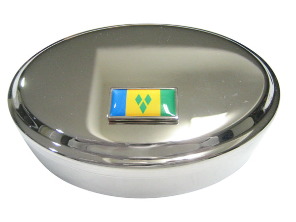 Thin Bordered Saint Vincent And The Grenadines Flag Oval Trinket Jewelry Box