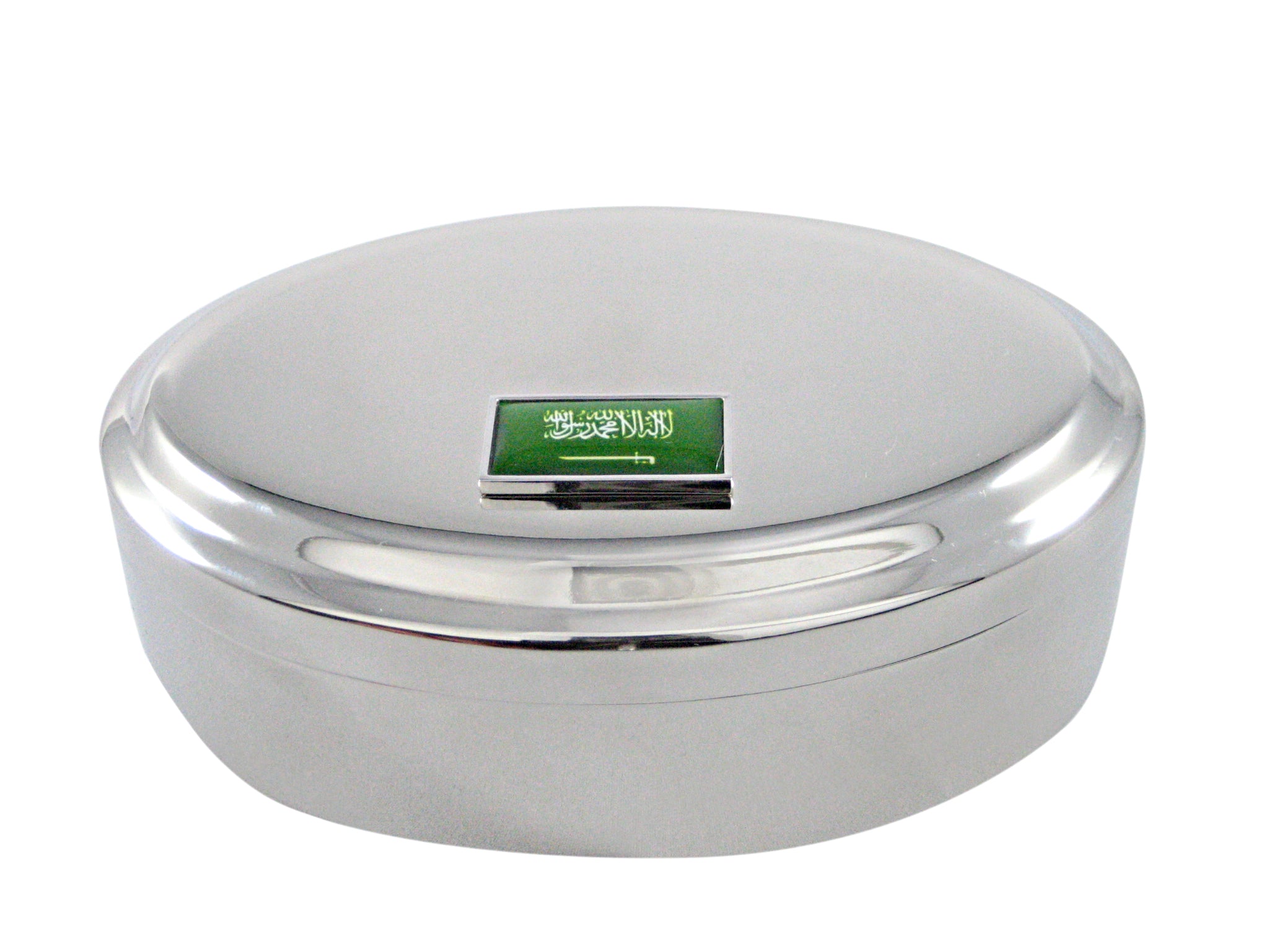 Thin Bordered Saudi Arabia Flag Pendant Oval Trinket Jewelry Box