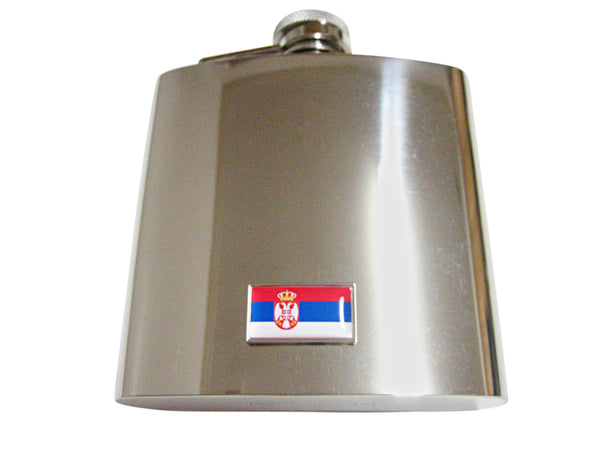 Thin Bordered Serbia Flag Pendant 6 Oz. Stainless Steel Flask