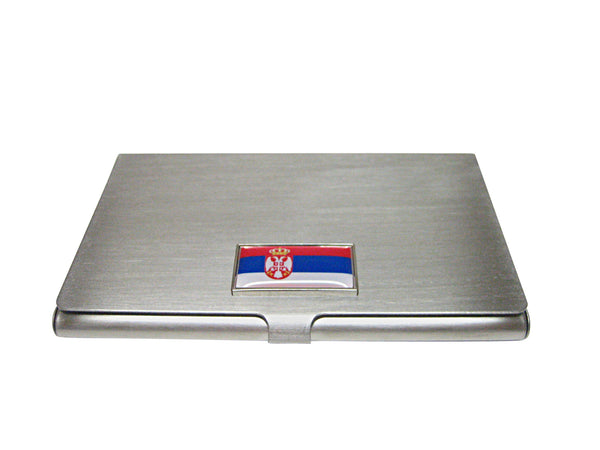 Thin Bordered Serbia Flag Pendant Business Card Holder