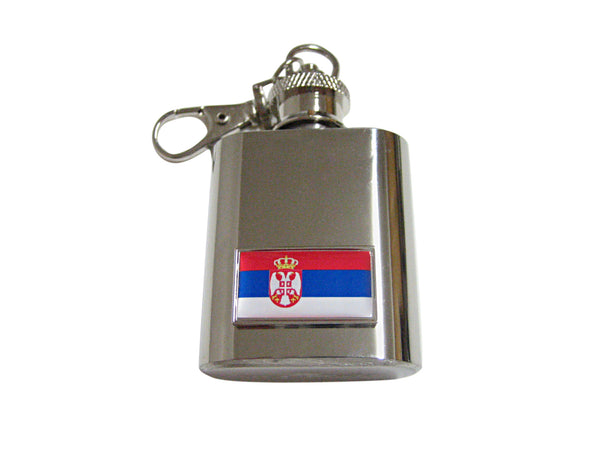 Thin Bordered Serbia Flag Pendant 1 Oz. Stainless Steel Key Chain Flask