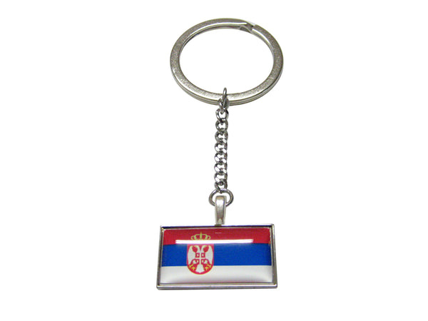 Thin Bordered Serbia Flag Pendant Keychain