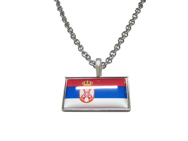 Thin Bordered Serbia Flag Pendant Necklace