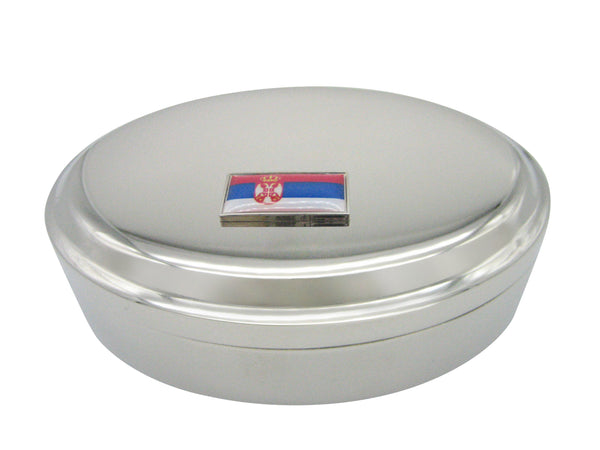 Thin Bordered Serbia Flag Pendant Oval Trinket Jewelry Box