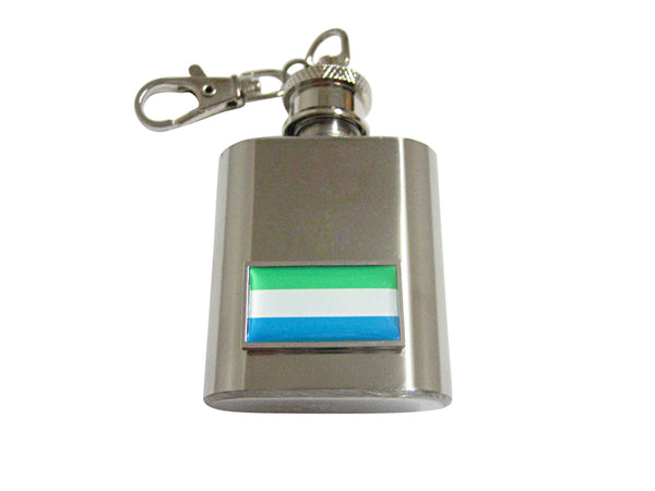 Thin Bordered Sierra Leone Flag Pendant 1 Oz. Stainless Steel Key Chain Flask