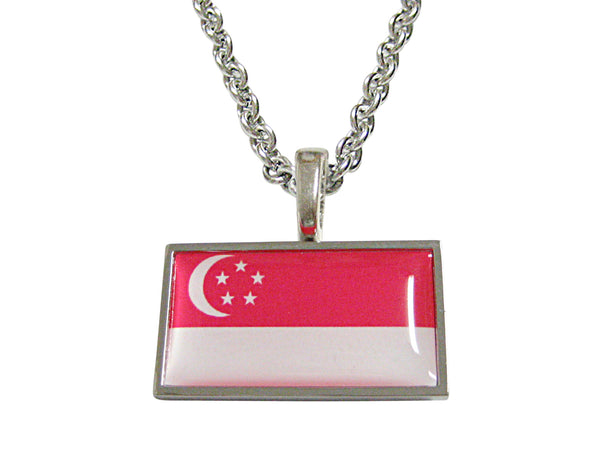 Thin Bordered Singapore Flag Pendant Necklace
