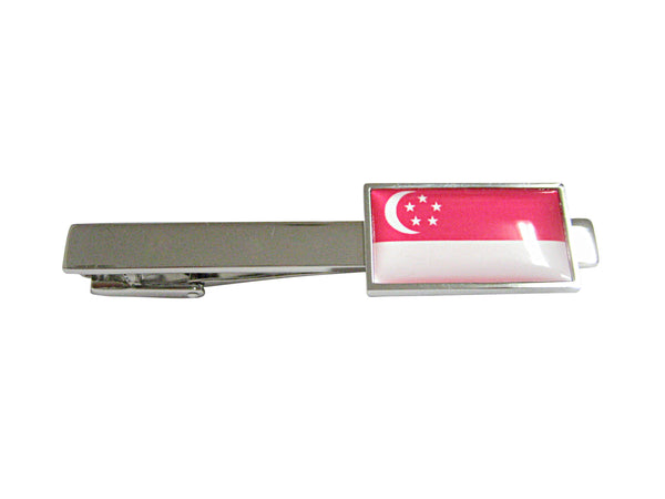 Thin Bordered Singapore Flag Pendant Square Tie Clip