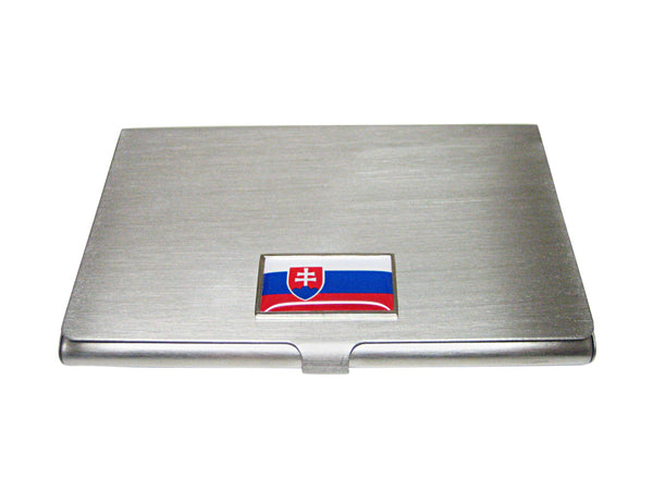 Thin Bordered Slovakia Flag Pendant Business Card Holder