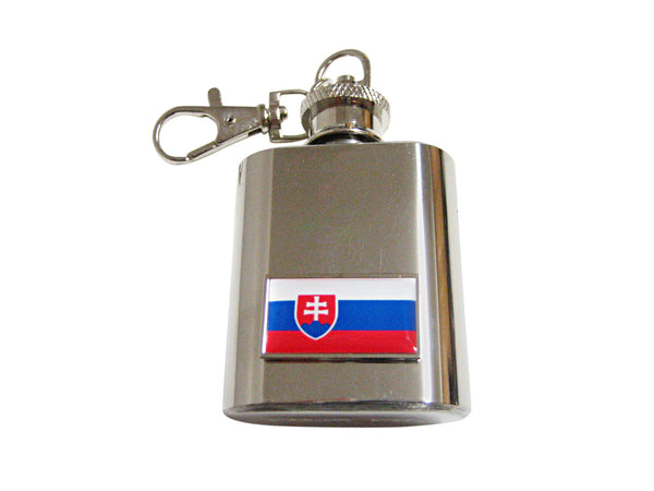 Thin Bordered Slovakia Flag Pendant 1 Oz. Stainless Steel Key Chain Flask