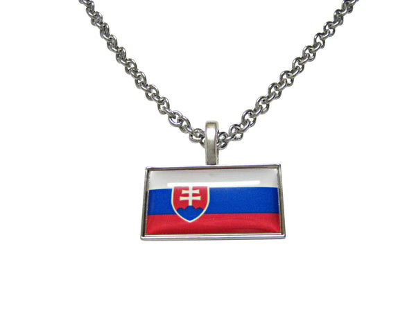 Thin Bordered Slovakia Flag Pendant Necklace