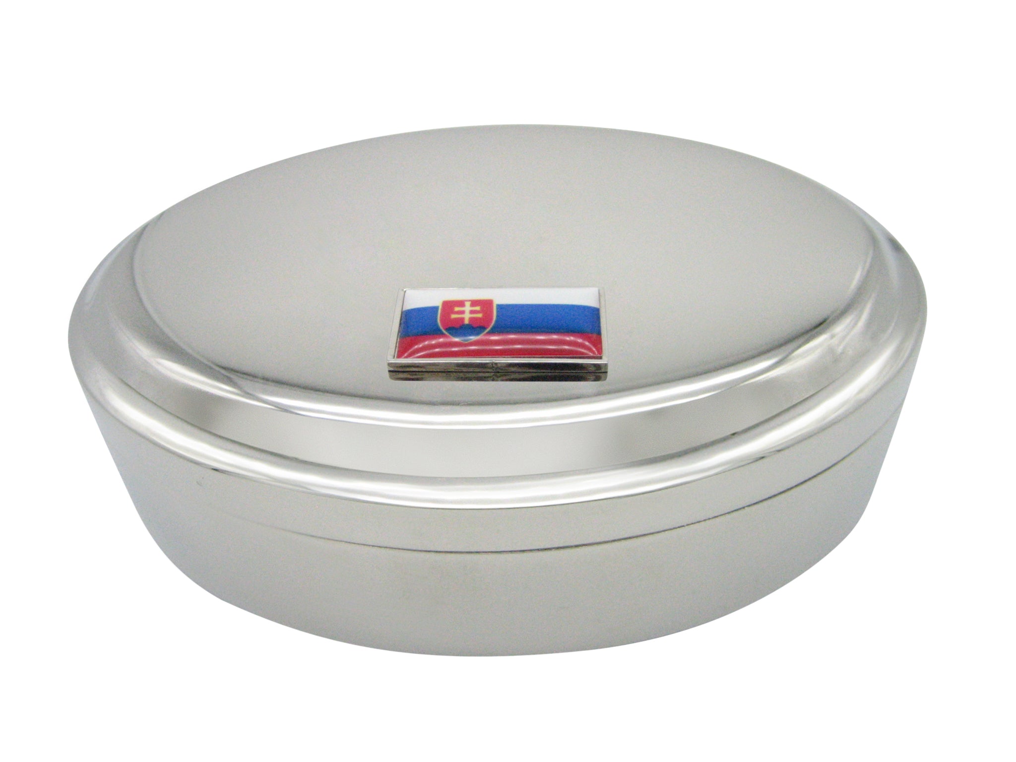 Thin Bordered Slovakia Flag Pendant Oval Trinket Jewelry Box