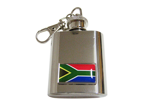 Thin Bordered South Africa Flag Pendant 1 Oz. Stainless Steel Key Chain Flask