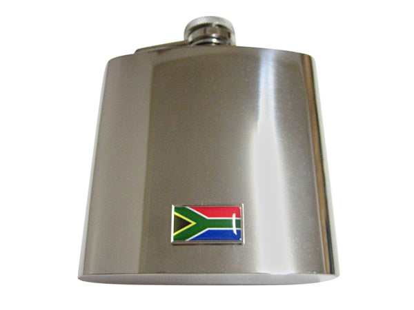 Thin Bordered South Africa Flag Pendant 6 Oz. Stainless Steel Flask