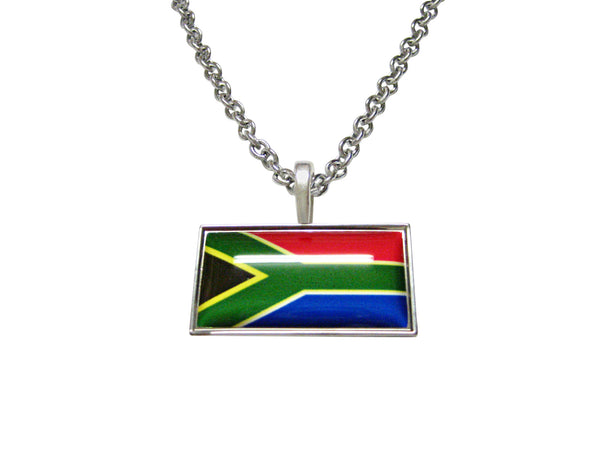 Thin Bordered South Africa Flag Pendant Necklace