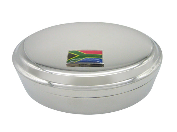 Thin Bordered South Africa Flag Pendant Oval Trinket Jewelry Box