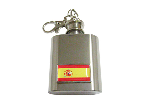 Thin Bordered Spain Flag 1 Oz. Stainless Steel Key Chain Flask