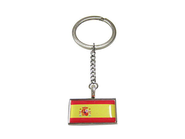 Thin Bordered Spain Flag Pendant Keychain