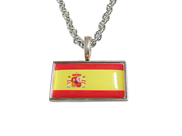 Thin Bordered Spain Flag Pendant Necklace