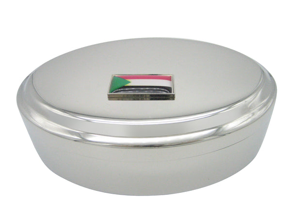 Thin Bordered Sudan Flag Pendant Oval Trinket Jewelry Box