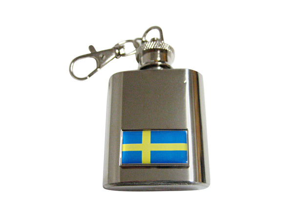Thin Bordered Sweden Flag Pendant 1 Oz. Stainless Steel Key Chain Flask