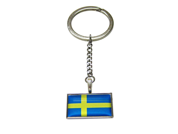 Thin Bordered Sweden Flag Pendant Keychain