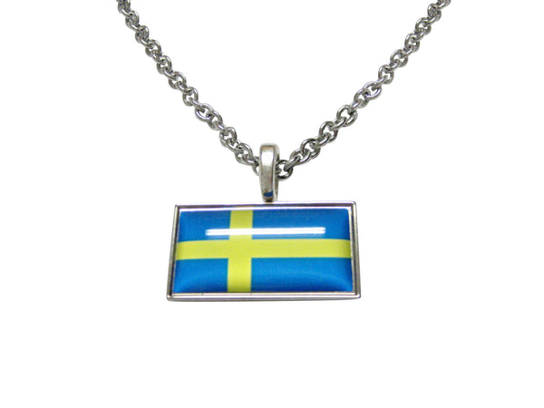 Thin Bordered Sweden Flag Pendant Necklace