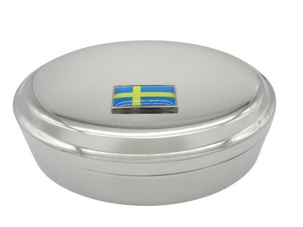 Thin Bordered Sweden Flag Pendant Oval Trinket Jewelry Box