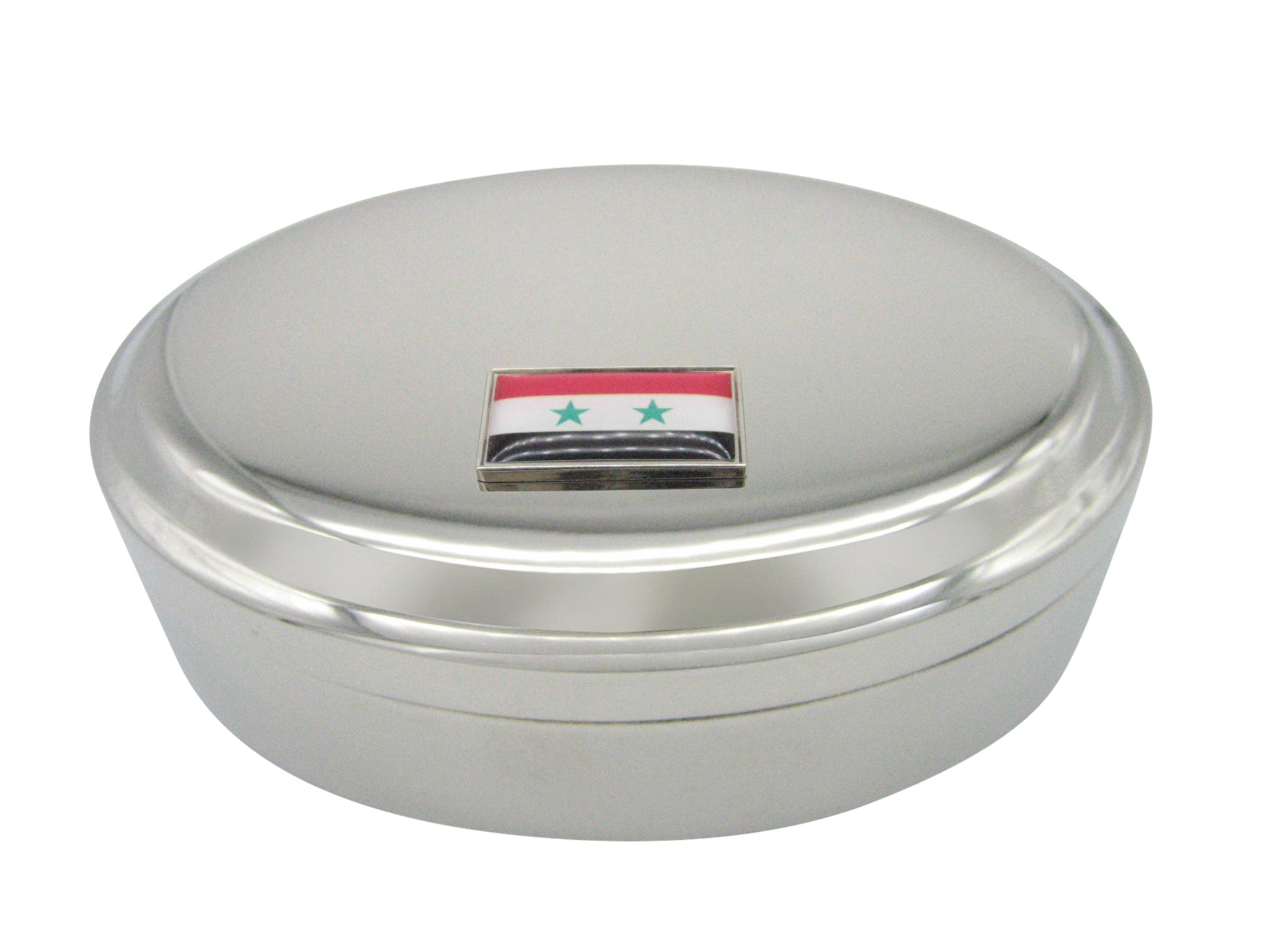 Thin Bordered Syria Flag Oval Trinket Jewelry Box
