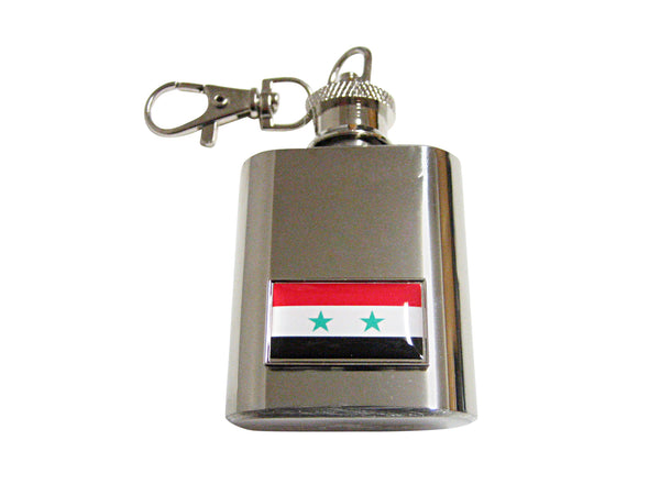 Thin Bordered Syria Flag Pendant 1 Oz. Stainless Steel Key Chain Flask