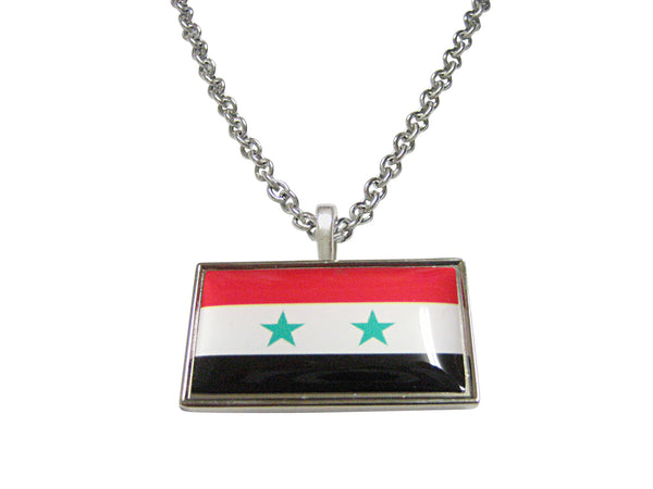 Thin Bordered Syria Flag Pendant Necklace