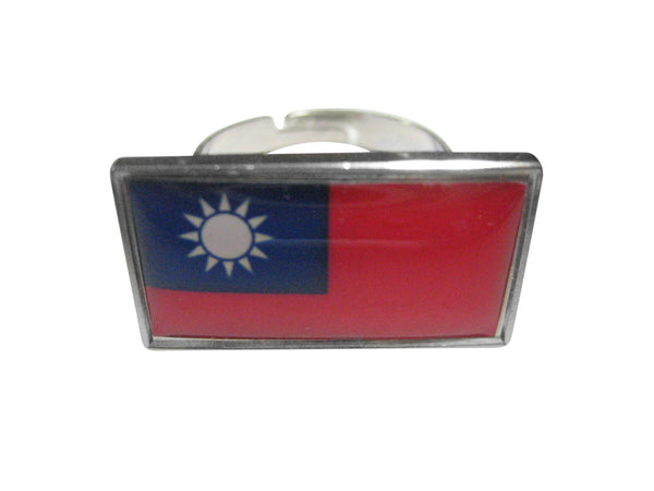 Thin Bordered Taiwan Flag Adjustable Size Fashion Ring