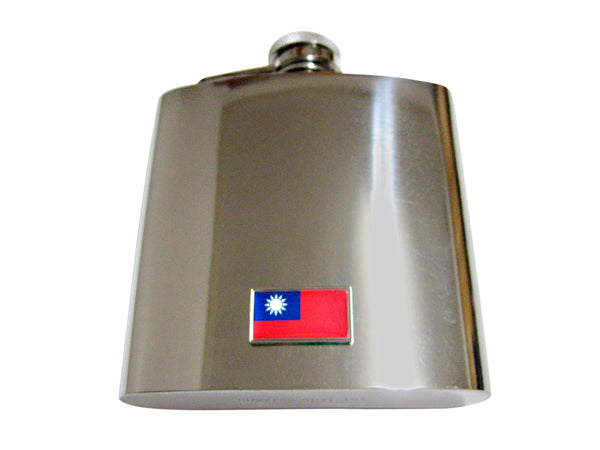 Thin Bordered Taiwan Flag Pendant 6 Oz. Stainless Steel Flask