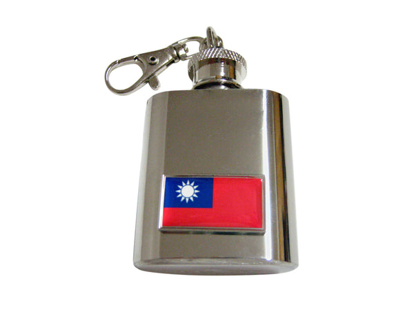 Thin Bordered Taiwan Flag Pendant 1 Oz. Stainless Steel Key Chain Flask