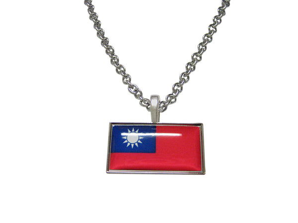 Thin Bordered Taiwan Flag Pendant Necklace
