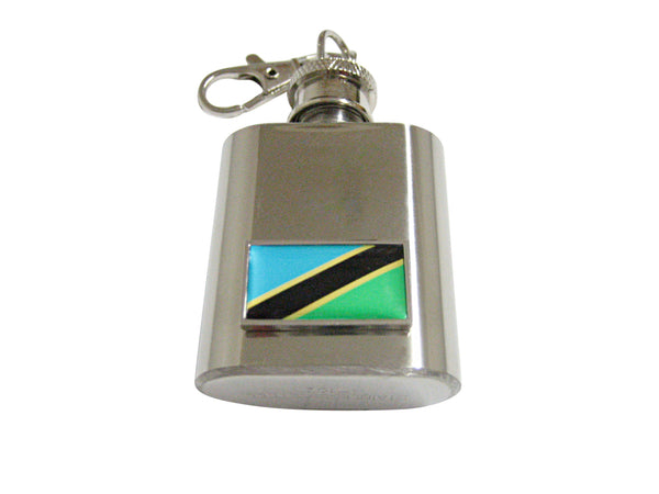 Thin Bordered Tanzania Flag Pendant 1 Oz. Stainless Steel Key Chain Flask
