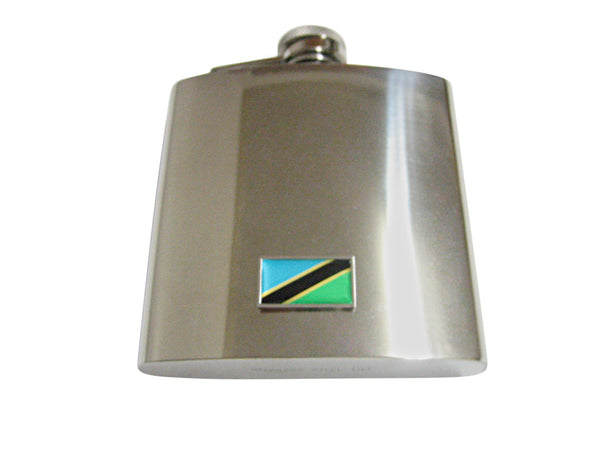 Thin Bordered Tanzania Flag Pendant 6 Oz. Stainless Steel Flask