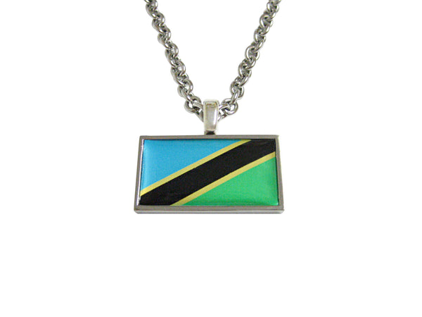 Thin Bordered Tanzania Flag Pendant Necklace