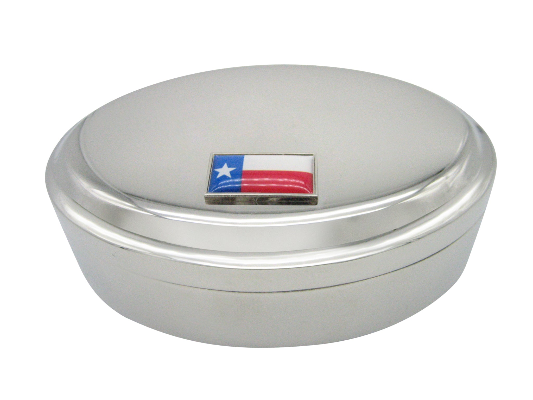 Thin Bordered Texas Flag Pendant Oval Trinket Jewelry Box