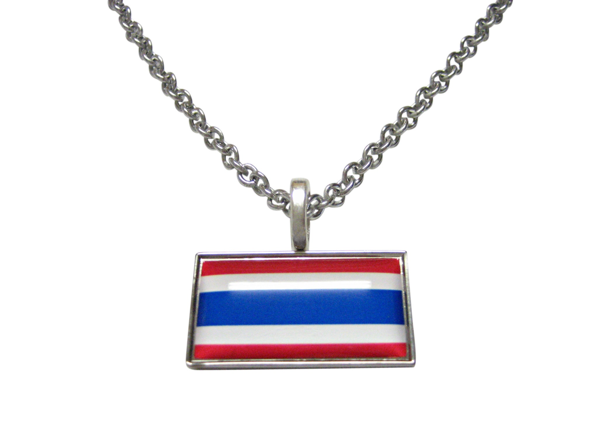 Thin Bordered Thailand Flag Pendant Necklace