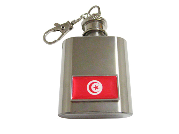 Thin Bordered Tunisia Country Flag 1 Oz. Stainless Steel Key Chain Flask